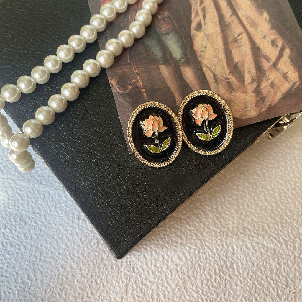 Vintage Enamel Rose Cufflinks