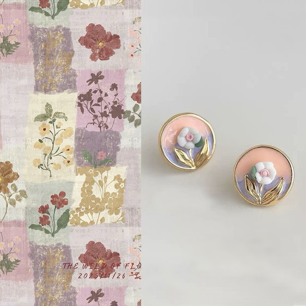 Vintage Enamel Rose Cufflinks