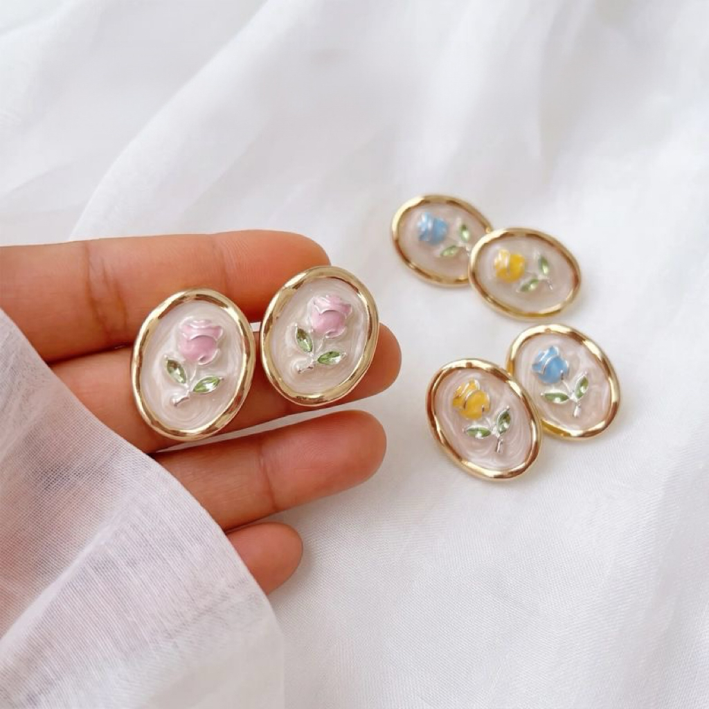 Vintage Enamel Rose Cufflinks
