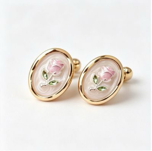 Vintage Enamel Rose Cufflinks