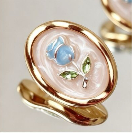 Vintage Enamel Rose Cufflinks