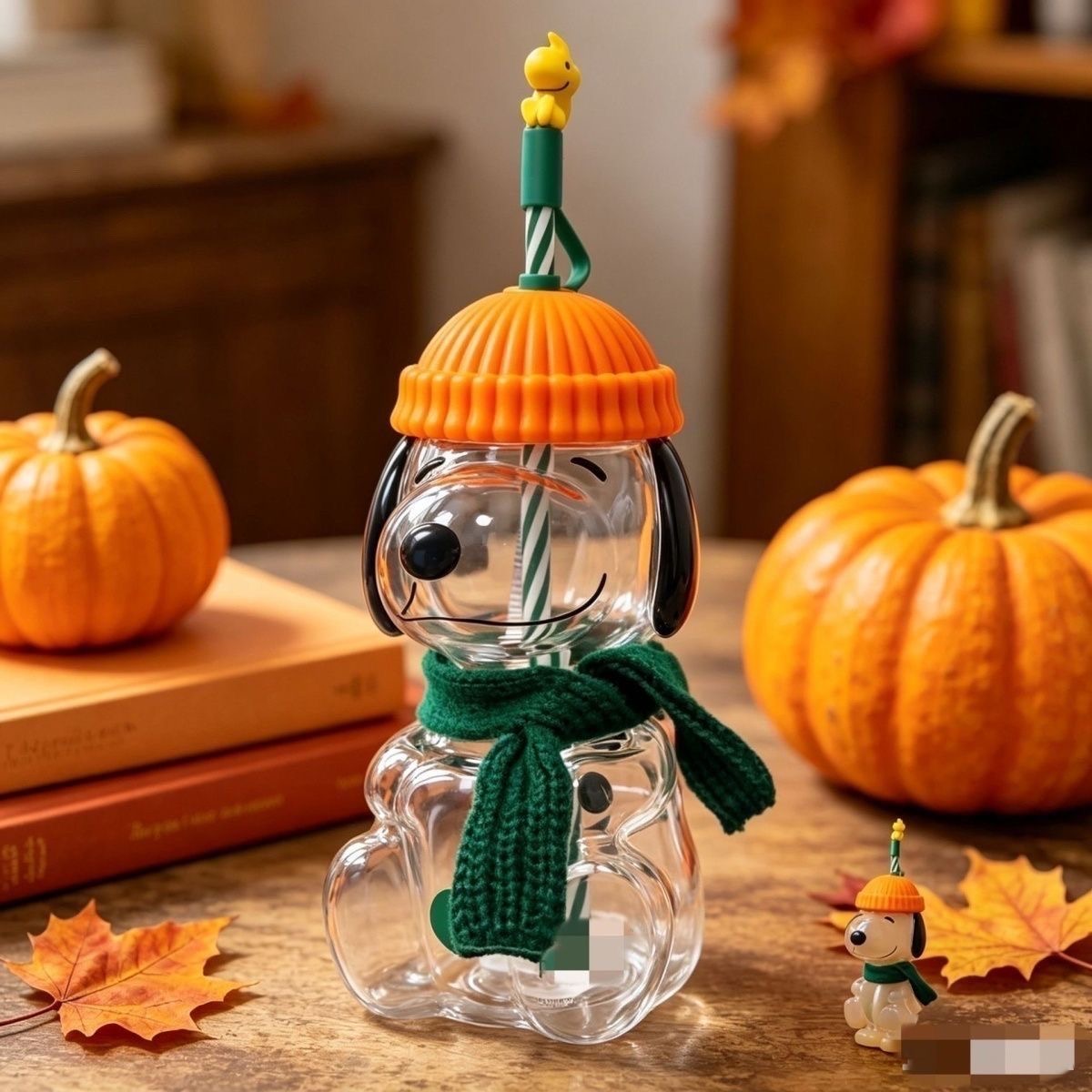 Cute Glass Straw Cup with Knit Beanie & Scarf