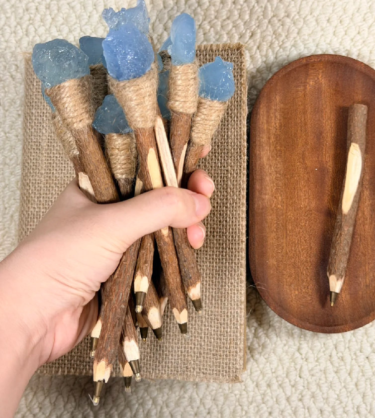 Aquamarin Handgefertigter Glückskristall-Stift