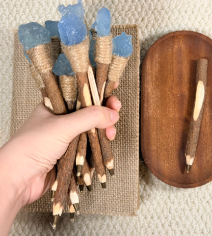 Aquamarin Handgefertigter Glückskristall-Stift