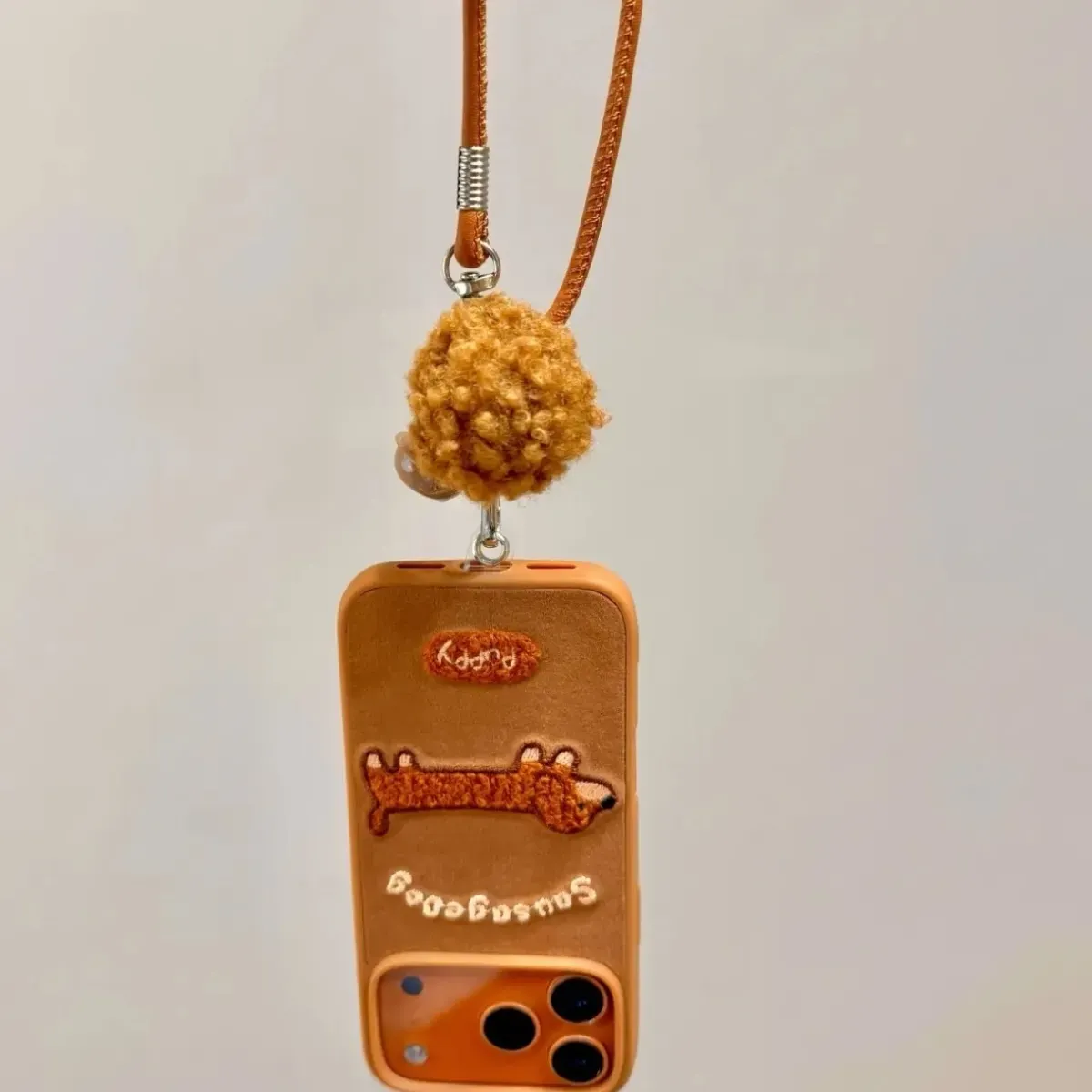 Cute plush embroidered dachshund phone case