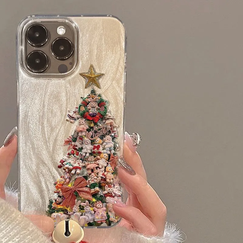 Doll Christmas tree feather satin mobile phone case