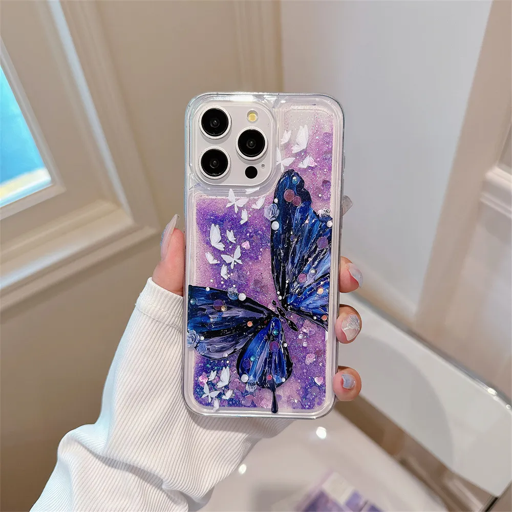 Ink and wash butterfly flower flowing sand phone case