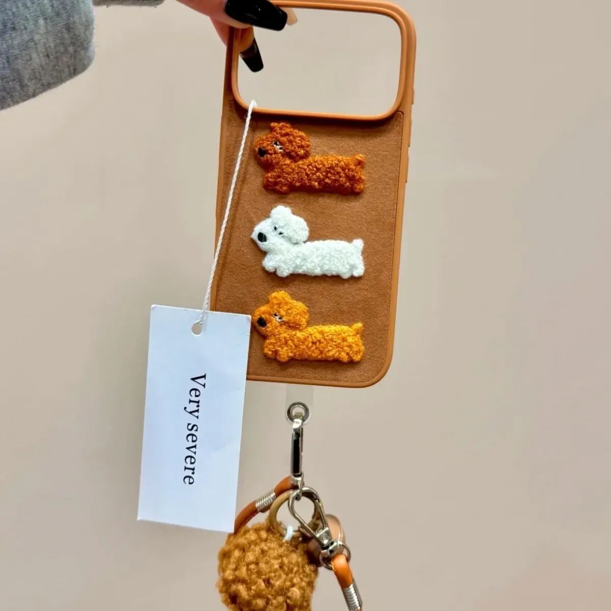 Cute plush embroidered dachshund phone case