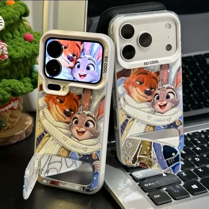 3D Cartoon Makeup Mirror Leather Phone Case