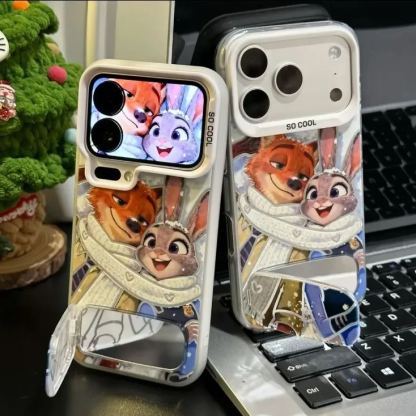 3D Cartoon Makeup Mirror Leather Phone Case