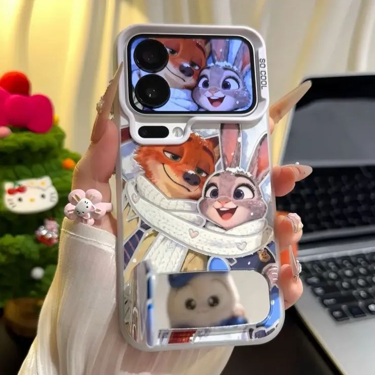 3D Cartoon Makeup Mirror Leather Phone Case
