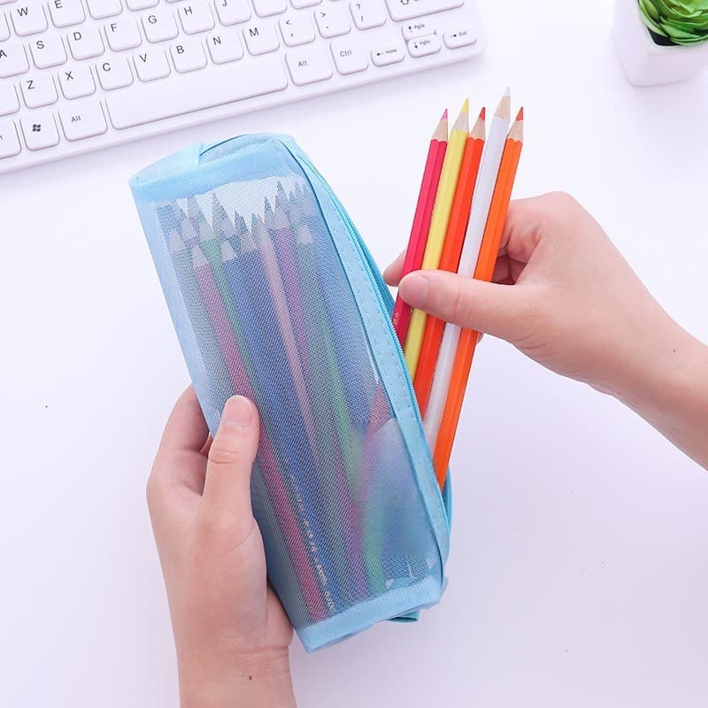 Transparent Mesh Pen Bag - Large Capacity for Primary Students