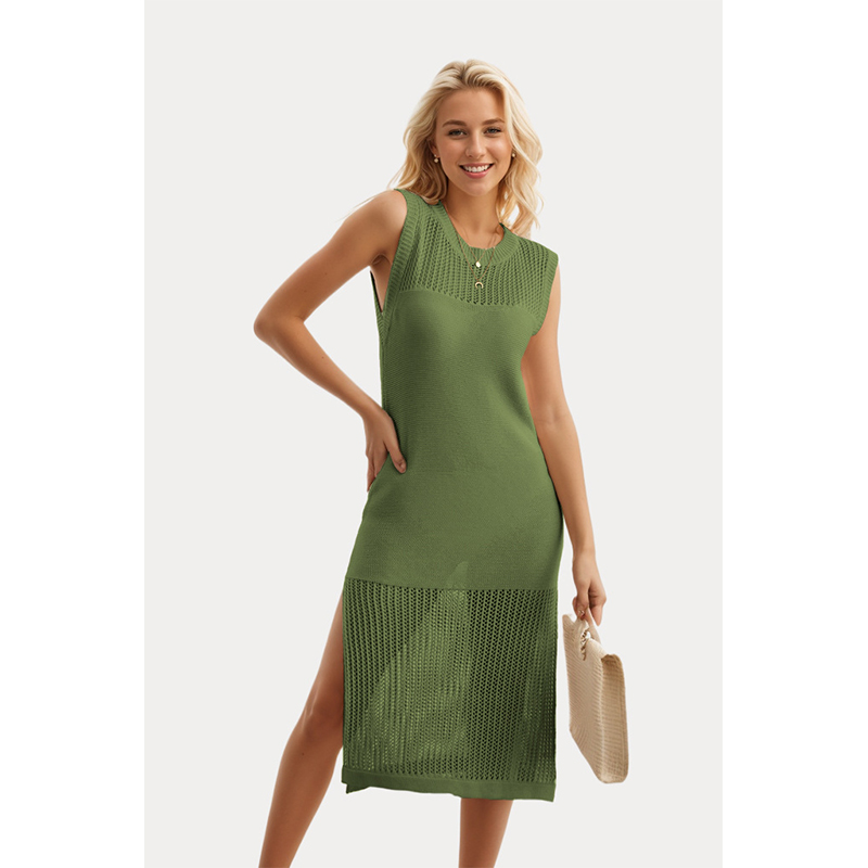 Summer new style European and American women's street hollow dress knitted vest dress cross-border independent station hot style