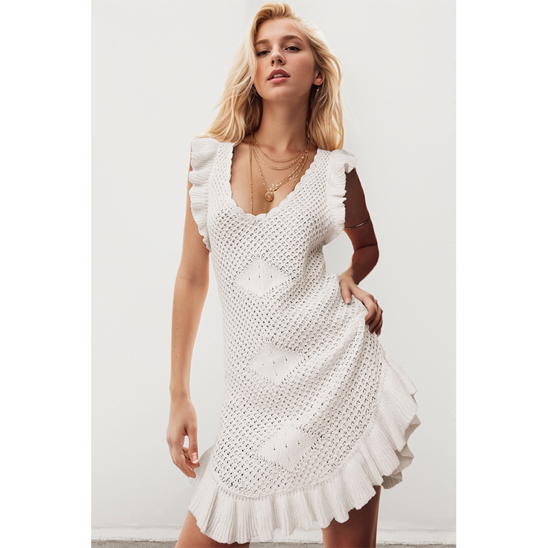 Summer new solid color sexy knitted hollow beach bikini swimsuit cover-up