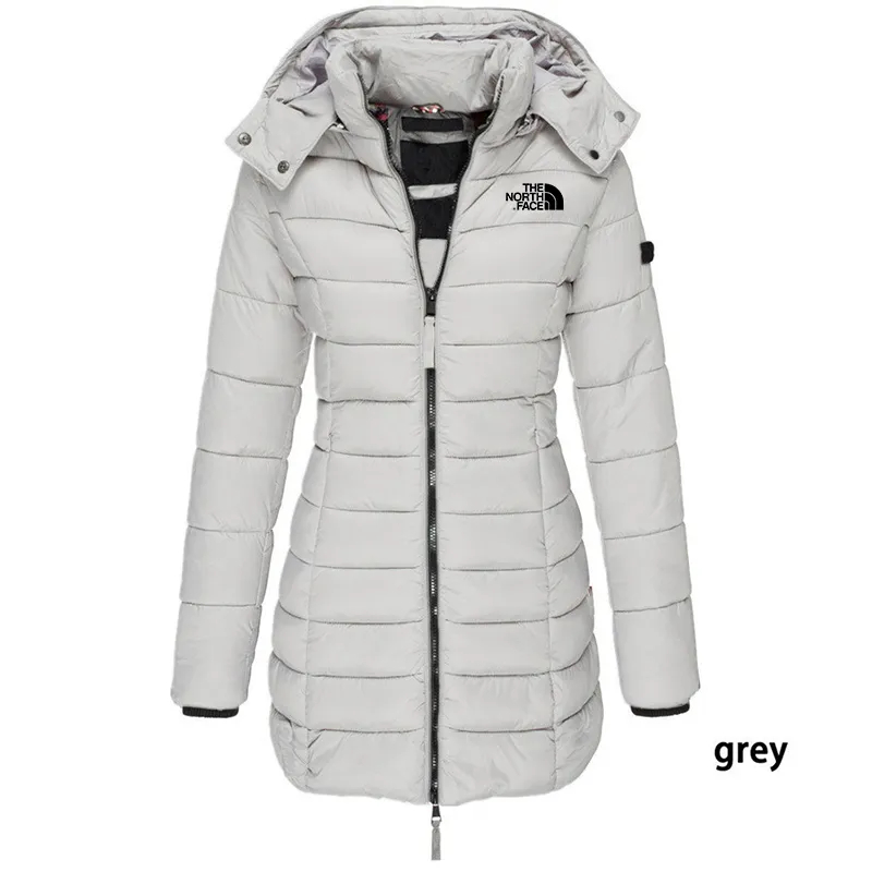 Chaqueta acolchada de longitud media para mujer, chaqueta cálida con capucha de color liso, de invierno