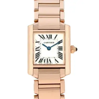 cathtrtier Tank Française Women Quartz Silver 18ct Rose Gold Watch WGTA0029