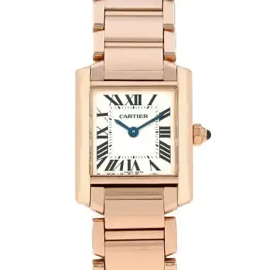 cathtrtier Tank Française Women Quartz Silver 18ct Rose Gold Watch WGTA0029