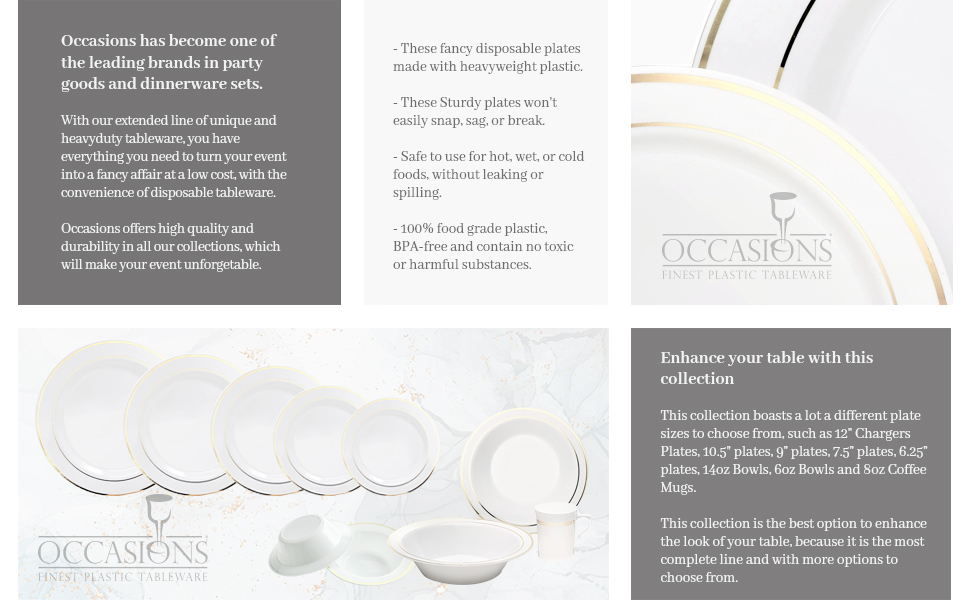 Double Rim Collection White &amp; Gold by Occasions Disposable plates3