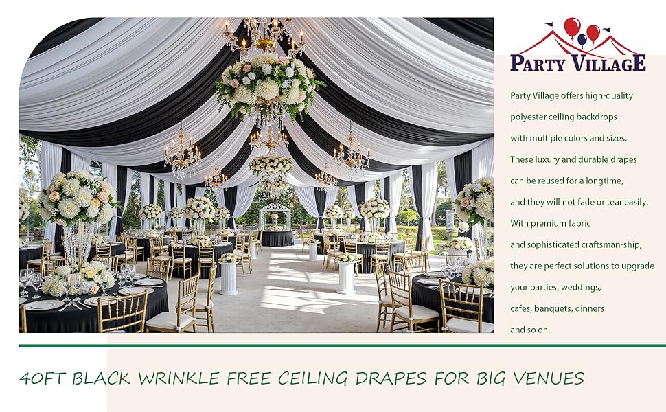 Premium 40ft Black Ceiling Drapes | Wrinkle-Free • Blackout • Reusable • Event-Ready Luxury 