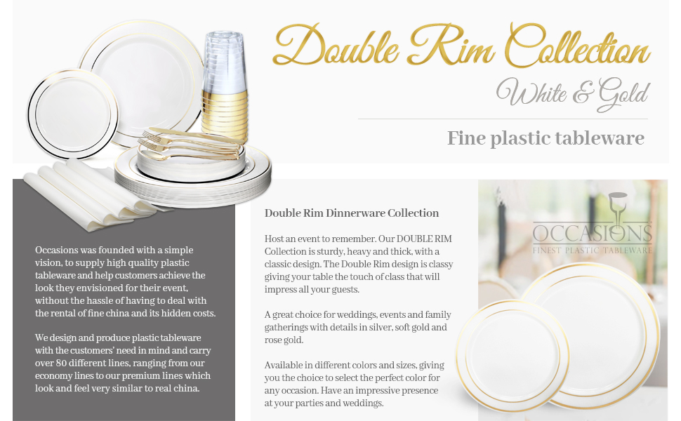 Double Rim Collection White &amp; Gold by Occasions Disposable plates