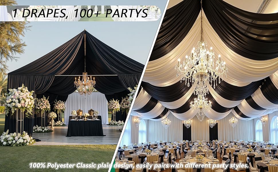 Premium 40ft Black Ceiling Drapes | Wrinkle-Free • Blackout • Reusable • Event-Ready Luxury 
