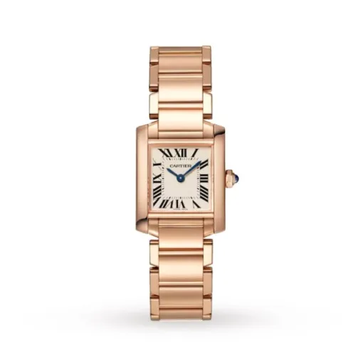 cathtrtier Tank Française Women Quartz Silver 18ct Rose Gold Watch WGTA0029