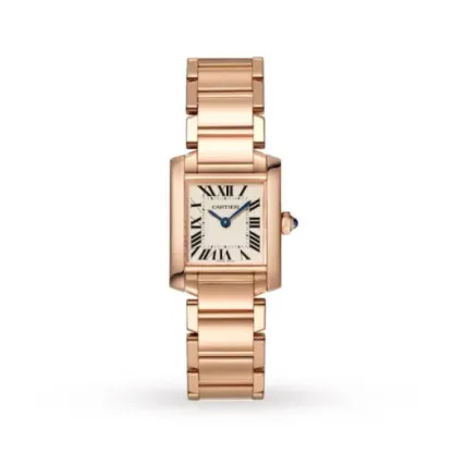 cathtrtier Tank Française Women Quartz Silver 18ct Rose Gold Watch WGTA0029