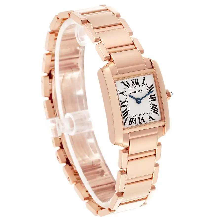 cathtrtier Tank Française Women Quartz Silver 18ct Rose Gold Watch WGTA0029