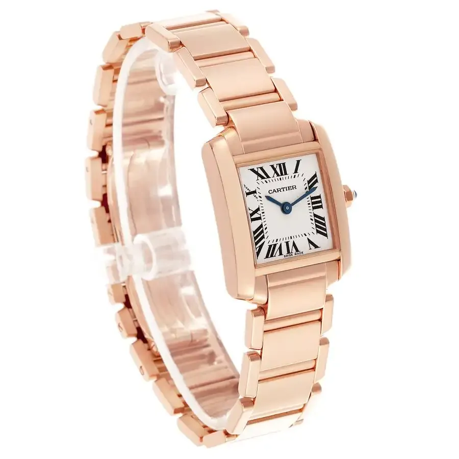 cathtrtier Tank Française Women Quartz Silver 18ct Rose Gold Watch WGTA0029