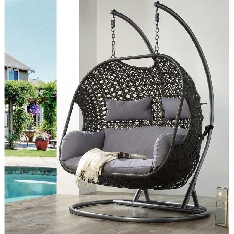 2026 Patio Wicker Swing Chair With Stand Rain Cover Included