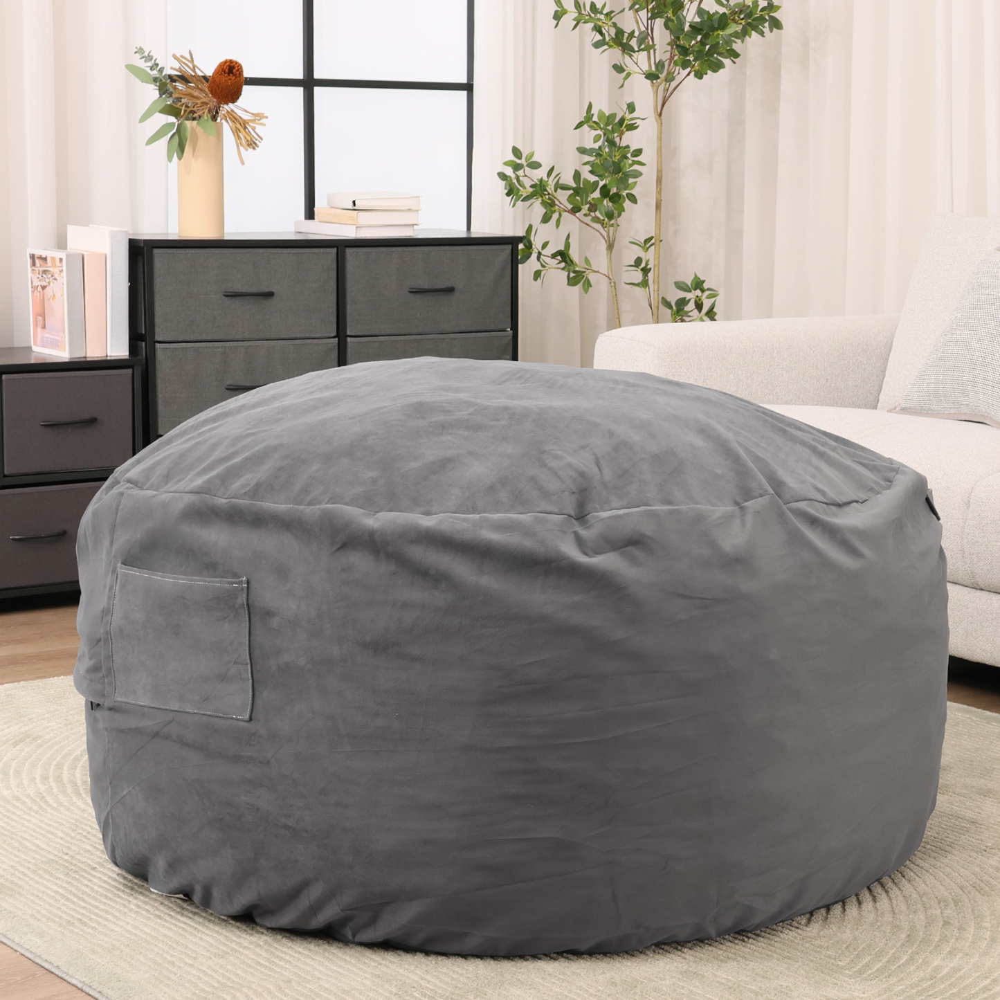 American Signature Oversized 3/4FT Bean Bag Chair for Gaming Reading Lazy Sofa Foam Filled Couch with Removable Cover Living Room Furniture