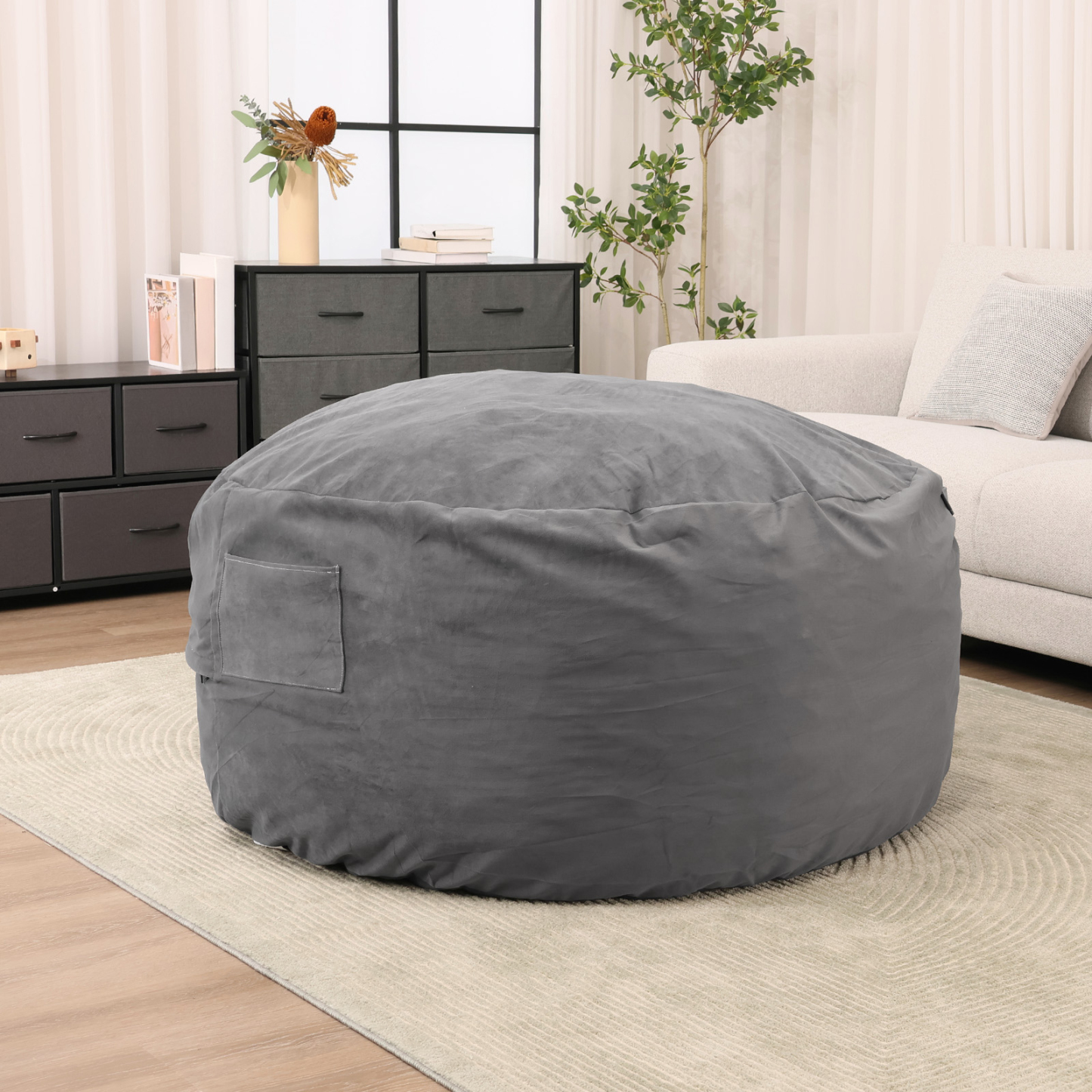 American Signature Oversized 3/4FT Bean Bag Chair for Gaming Reading Lazy Sofa Foam Filled Couch with Removable Cover Living Room Furniture
