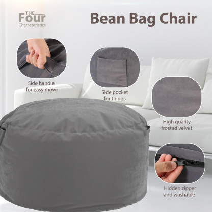 American Signature Oversized 3/4FT Bean Bag Chair for Gaming Reading Lazy Sofa Foam Filled Couch with Removable Cover Living Room Furniture