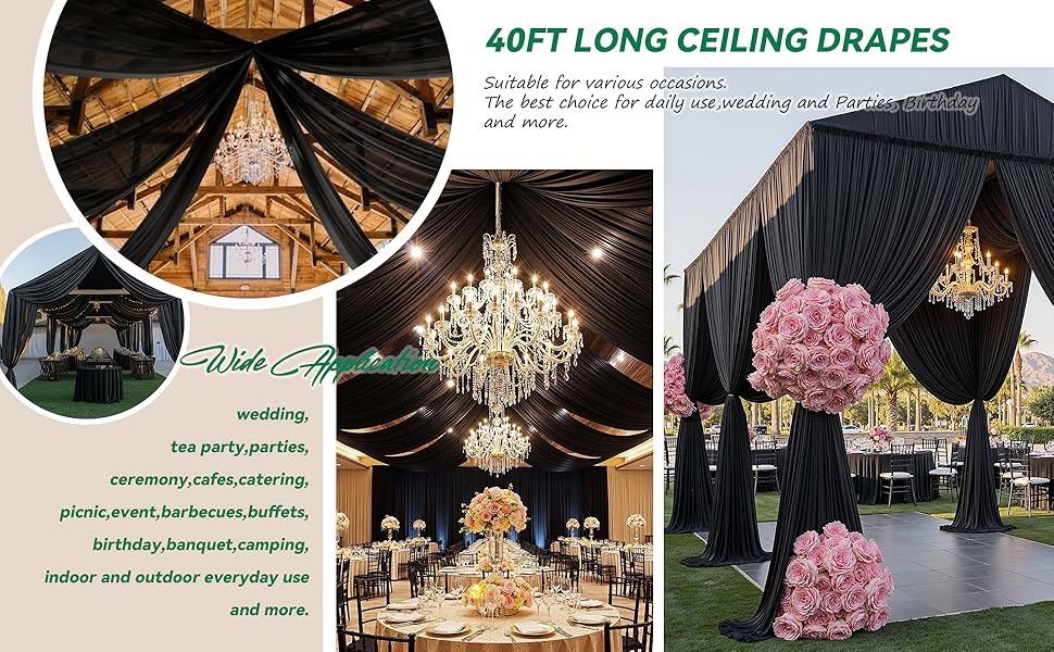 Premium 40ft Black Ceiling Drapes | Wrinkle-Free • Blackout • Reusable • Event-Ready Luxury 