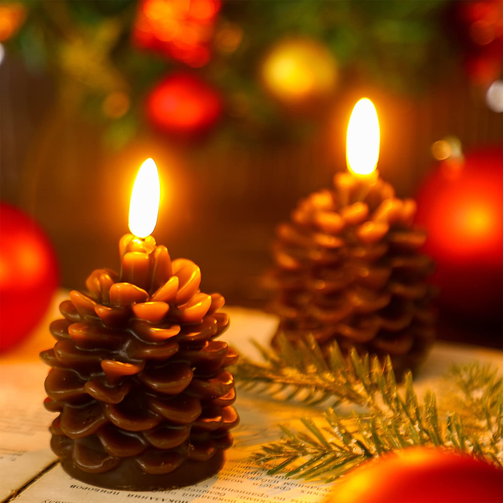 🔥Flameless Pinecone Candles Battery Operated with 6 Hour Timer