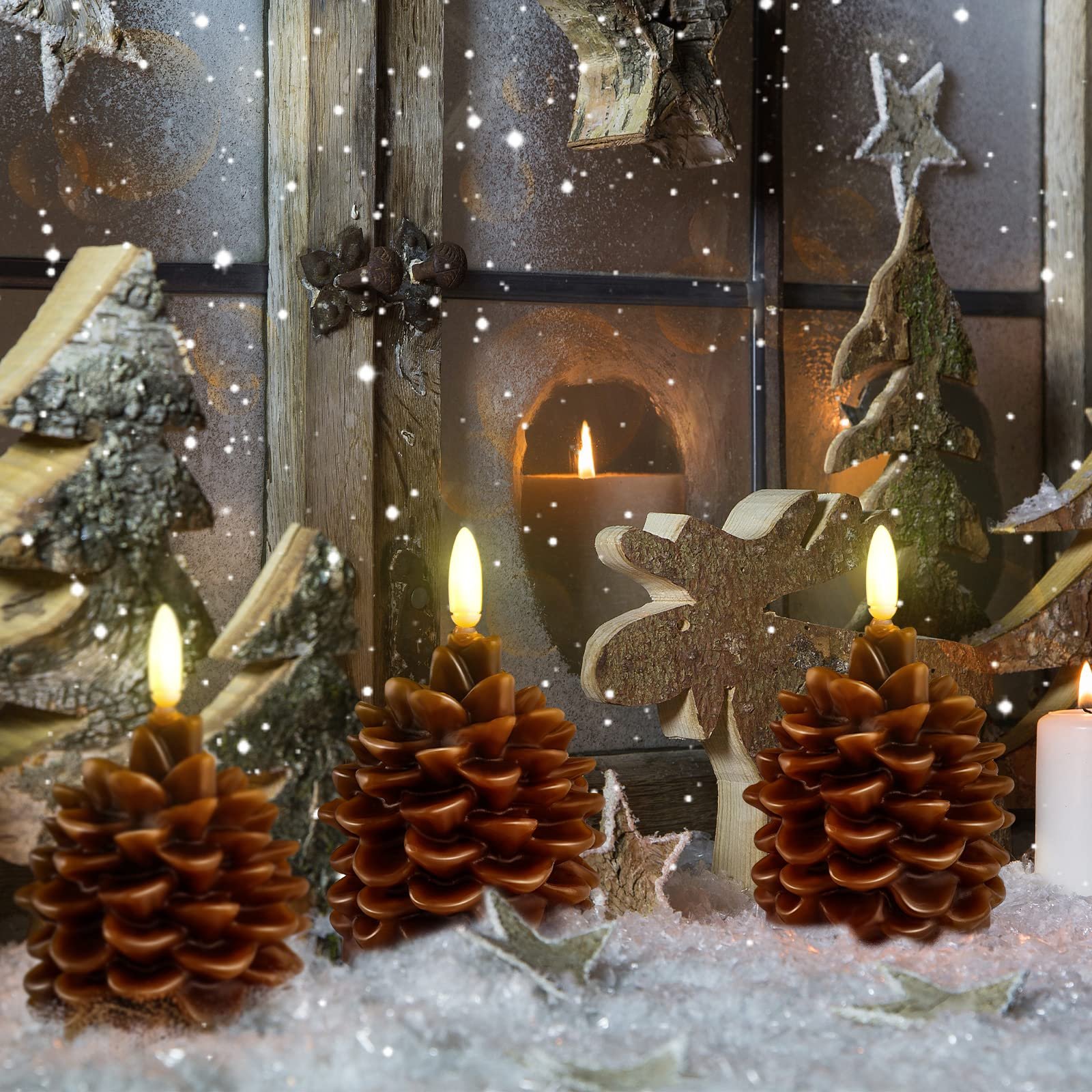 🔥Flameless Pinecone Candles Battery Operated with 6 Hour Timer
