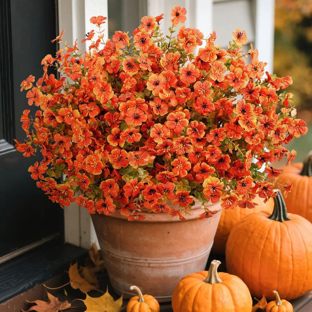 🏆Welcome autumn 💐UV Resistant Artificial Fall Sunset Mums, 5 Multi-Color Lifelike Fake Flower Bundles for Outdoor Porch Patio Garden Decor 🍂