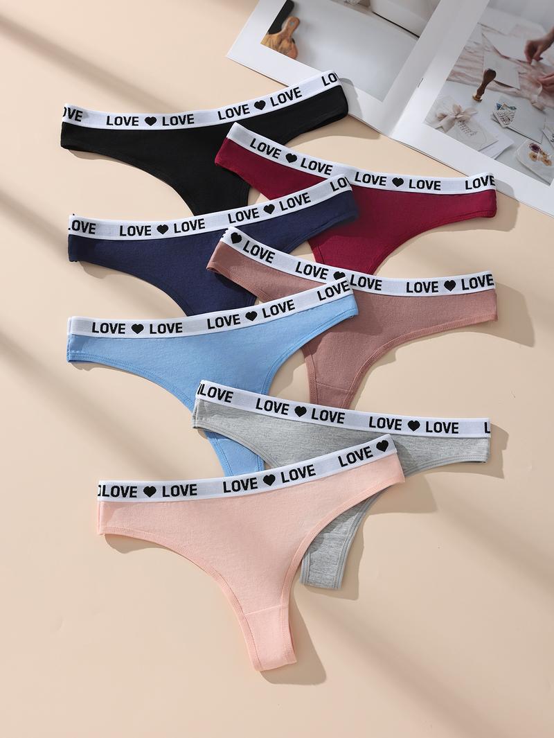 Hotcom Women's Low-Waist Thong Panties 7-Pack Cotton Spandex Love Heart Waistband Comfortable Breathable Invisible Underwear FallFreshness Outdoorfun - Fabric Hotcom Women's Low-Waist Thong Panties 7-Pack Cotton Spandex Love Heart Waistband Comfortable Breathable Invisible Underwear FallFreshness Outdoorfun - Fabric