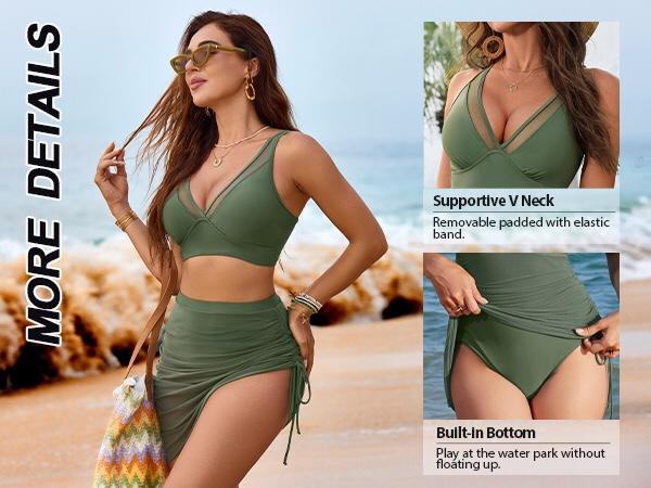 Blooming Jelly Mesh Sarong Wraps Bathing Suits Womens High Waisted Tummy Control Bikini Sets