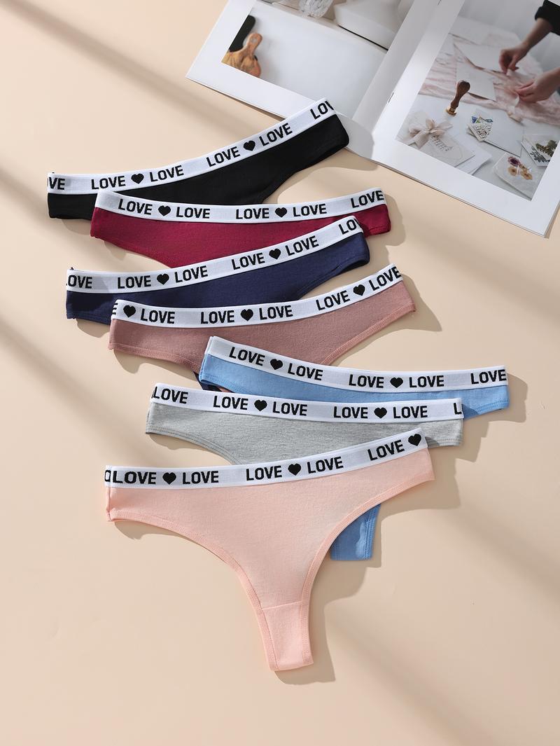 Hotcom Women's Low-Waist Thong Panties 7-Pack Cotton Spandex Love Heart Waistband Comfortable Breathable Invisible Underwear FallFreshness Outdoorfun - Fabric Hotcom Women's Low-Waist Thong Panties 7-Pack Cotton Spandex Love Heart Waistband Comfortable Breathable Invisible Underwear FallFreshness Outdoorfun - Fabric