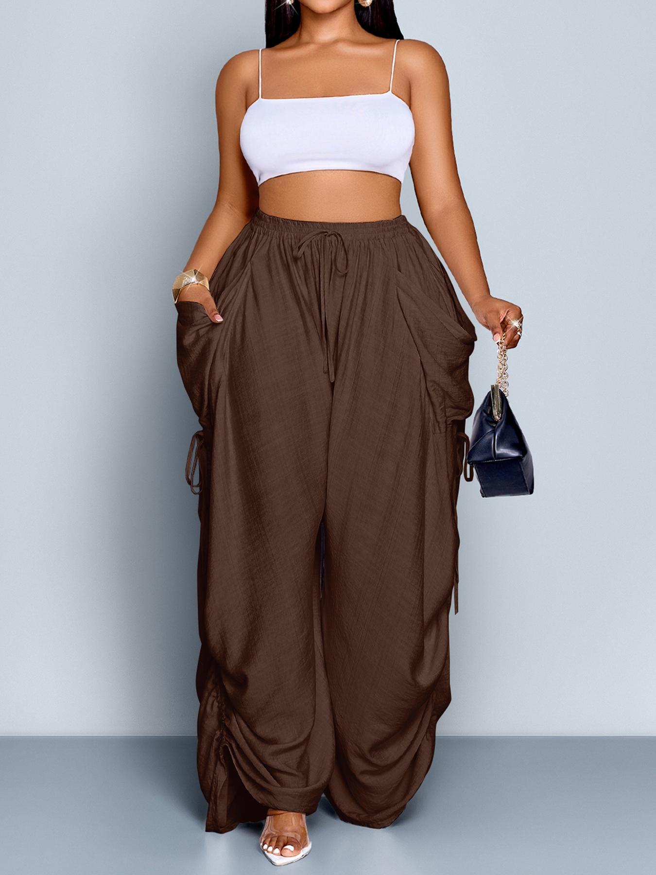 Women's Casual Loose-Fit Wide Leg Pants, All-Season Woven Fabric, Long Plain Design, Daily Commute & Vacation Wear Women's Casual Loose-Fit Wide Leg Pants, All-Season Woven Fabric, Long Plain Design, Daily Commute & Vacation Wear