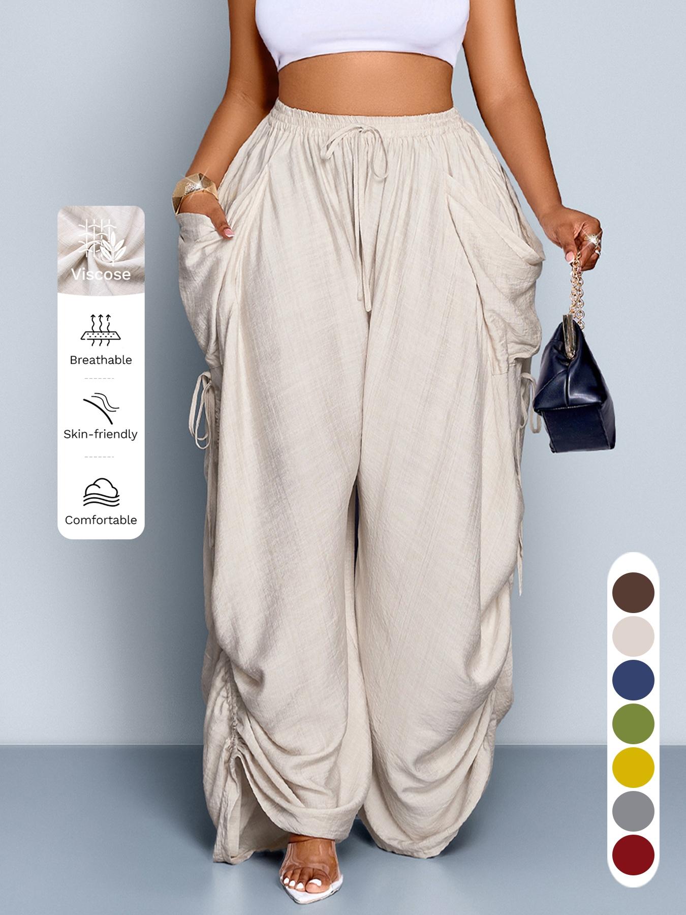 Women's Casual Loose-Fit Wide Leg Pants, All-Season Woven Fabric, Long Plain Design, Daily Commute & Vacation Wear Women's Casual Loose-Fit Wide Leg Pants, All-Season Woven Fabric, Long Plain Design, Daily Commute & Vacation Wear