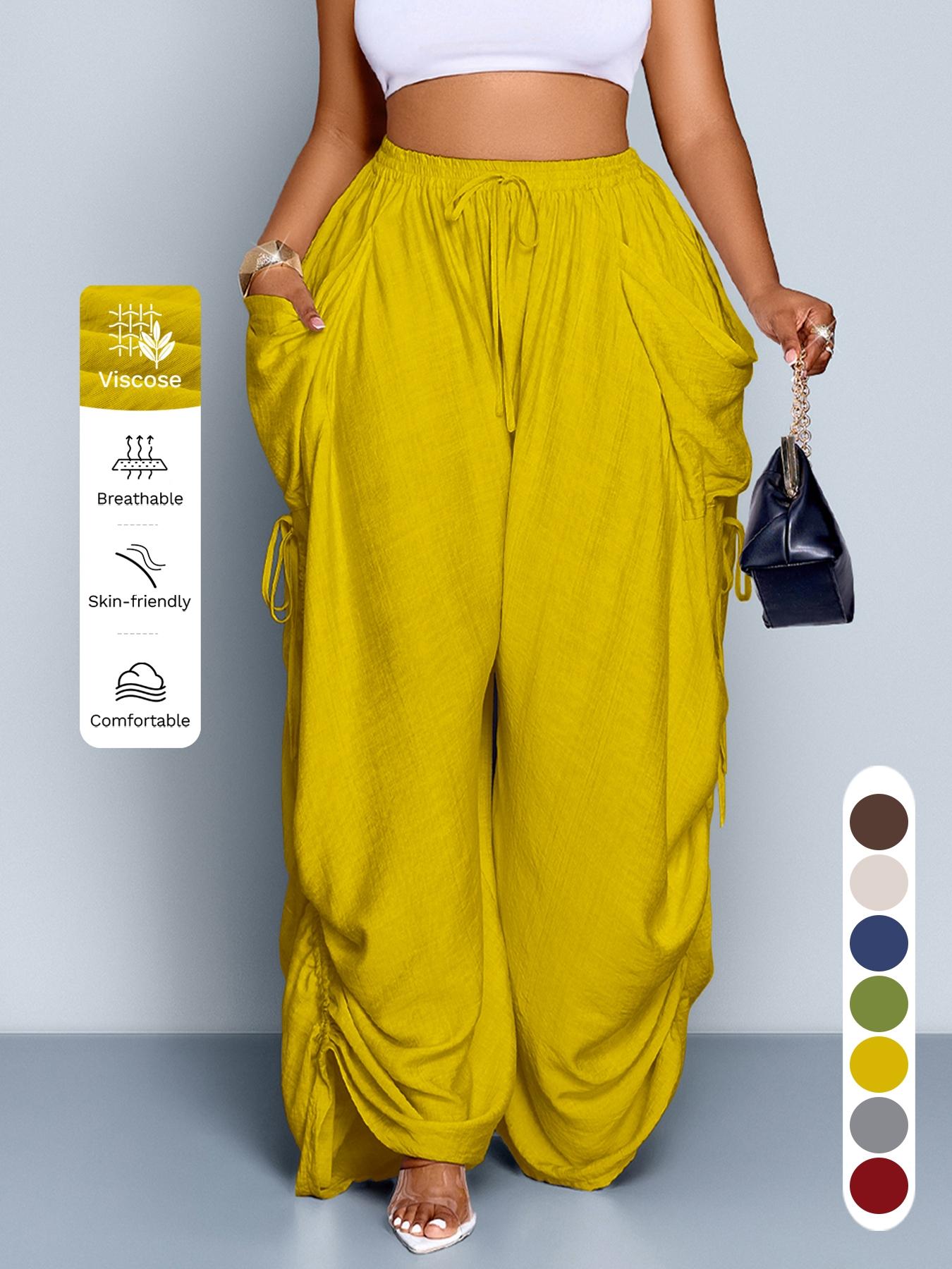 Women's Casual Loose-Fit Wide Leg Pants, All-Season Woven Fabric, Long Plain Design, Daily Commute & Vacation Wear Women's Casual Loose-Fit Wide Leg Pants, All-Season Woven Fabric, Long Plain Design, Daily Commute & Vacation Wear