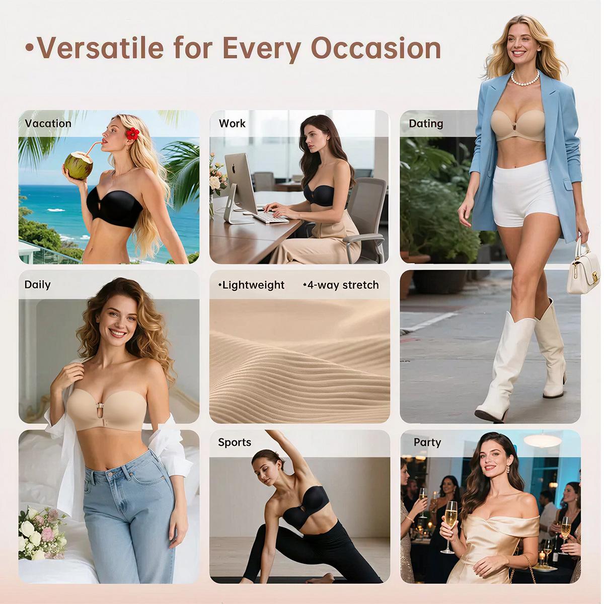 LUCKMEEY Womens Strapless Front Closure Bra Push Up Padded Add Cup Non Slip Wireless Supportive Seamless Comfortable Tube Jelly Bra A B C Cup LUCKMEEY Womens Strapless Front Closure Bra Push Up Padded Add Cup Non Slip Wireless Supportive Seamless Comfortable Tube Jelly Bra A B C Cup