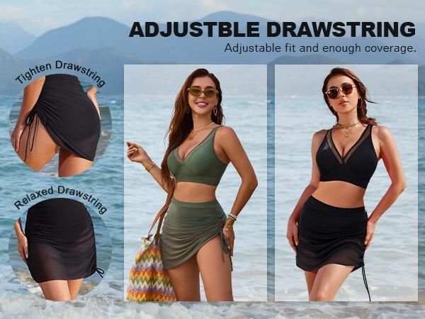 Blooming Jelly Mesh Sarong Wraps Bathing Suits Womens High Waisted Tummy Control Bikini Sets