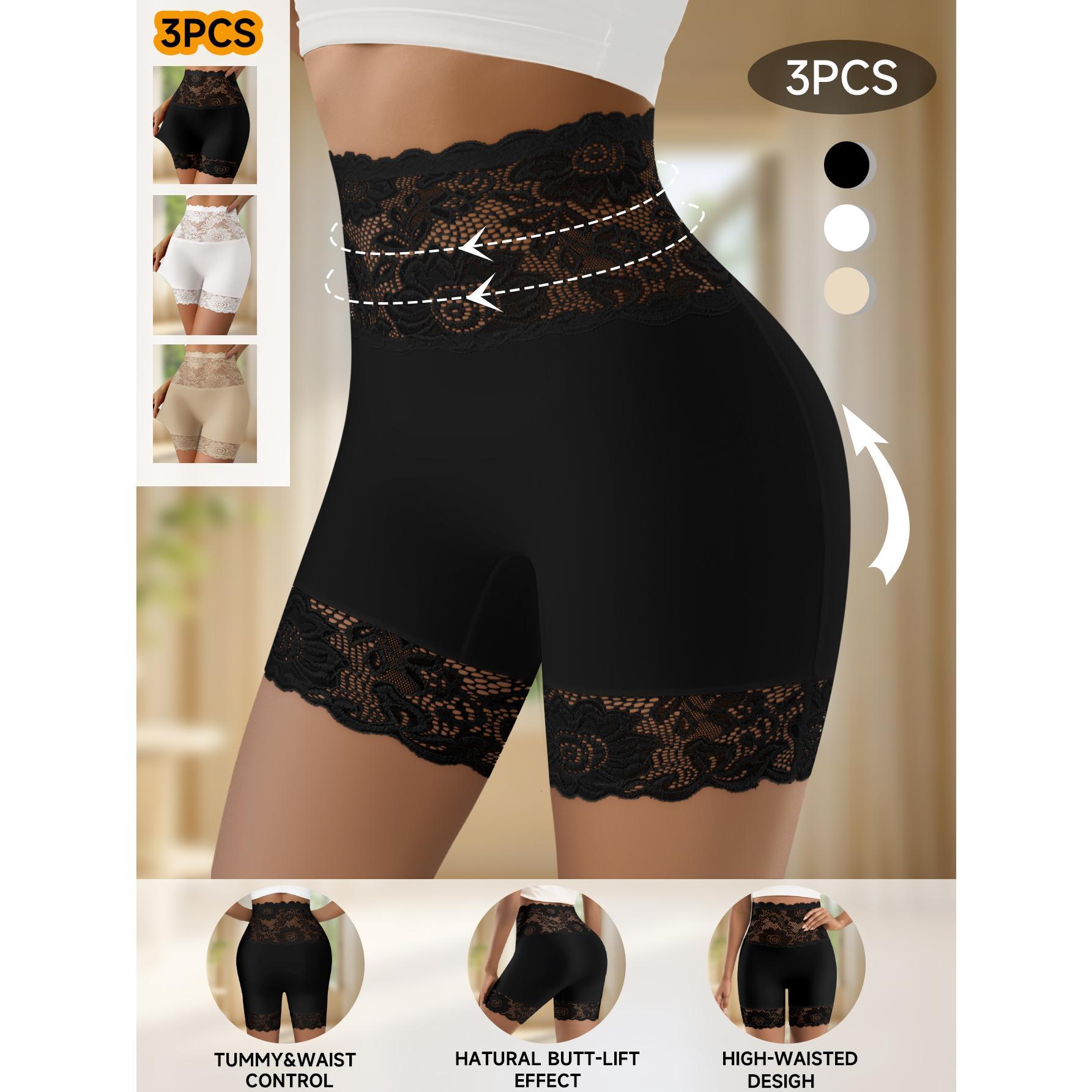 QUASTI 3/4/5/6 Pack Women's High-Waist Shapewear Shorts – Elegant Lace Design, Premium 86% Polyester Fabric for Silky Comfort, Seamless Tummy Control Shorts for Confident Everyday Wear, S-XXL
