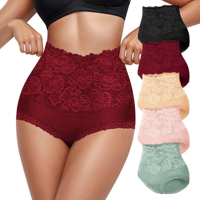 【COTTON】Morelect Women's Solid Color High Waist Briefs,5/7/10 pcs Soft Comfy Breathable Pastel Lace Knicker for Daily Wear, Underwear for All Seasons Womenswear Panties Basic Casual]