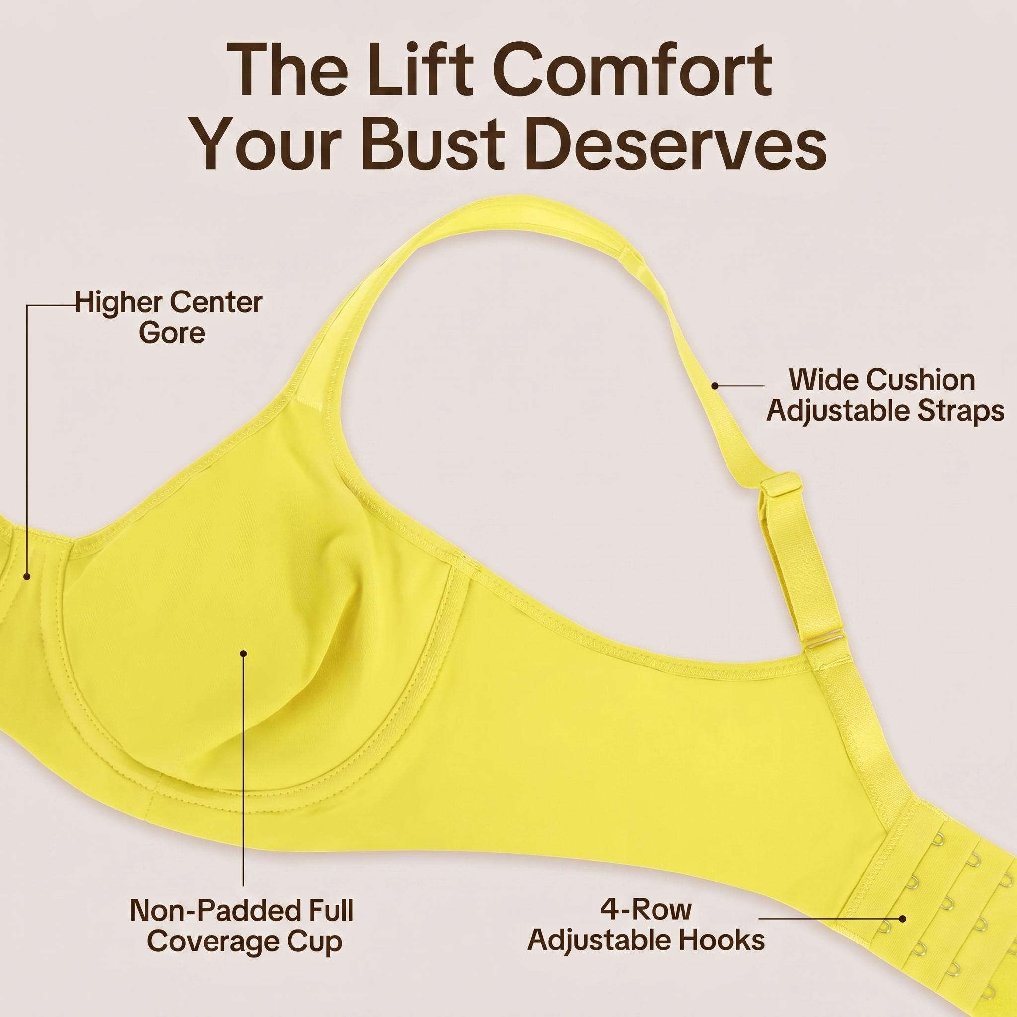 HSIA Joan Comfortzone Plus Size Unlined Full Coverage Minimizer Bra for Large Bust Women Underwire Support Seamless Naked Feel T Shirt Non-Padded Bra Instantly Slims 1 to 1.5 Cups Wider Cushioned Straps Anti Sag Smoothing Daily Lingerie