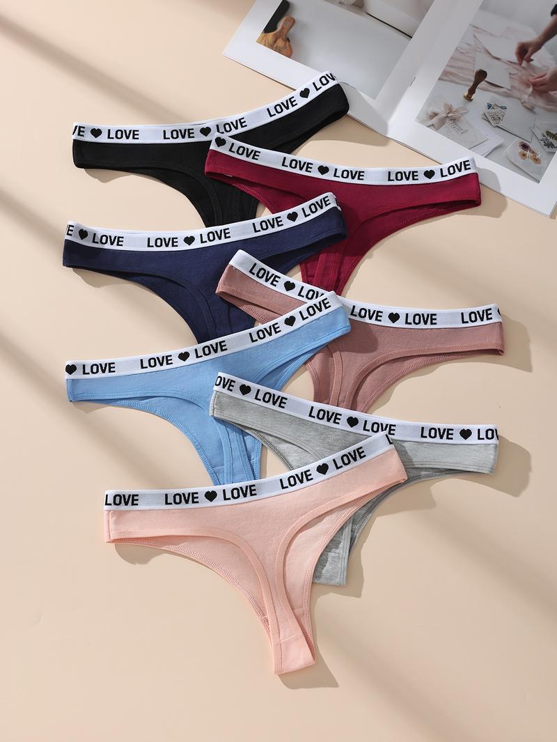 Hotcom Women's Low-Waist Thong Panties 7-Pack Cotton Spandex Love Heart Waistband Comfortable Breathable Invisible Underwear FallFreshness Outdoorfun - Fabric Hotcom Women's Low-Waist Thong Panties 7-Pack Cotton Spandex Love Heart Waistband Comfortable Breathable Invisible Underwear FallFreshness Outdoorfun - Fabric