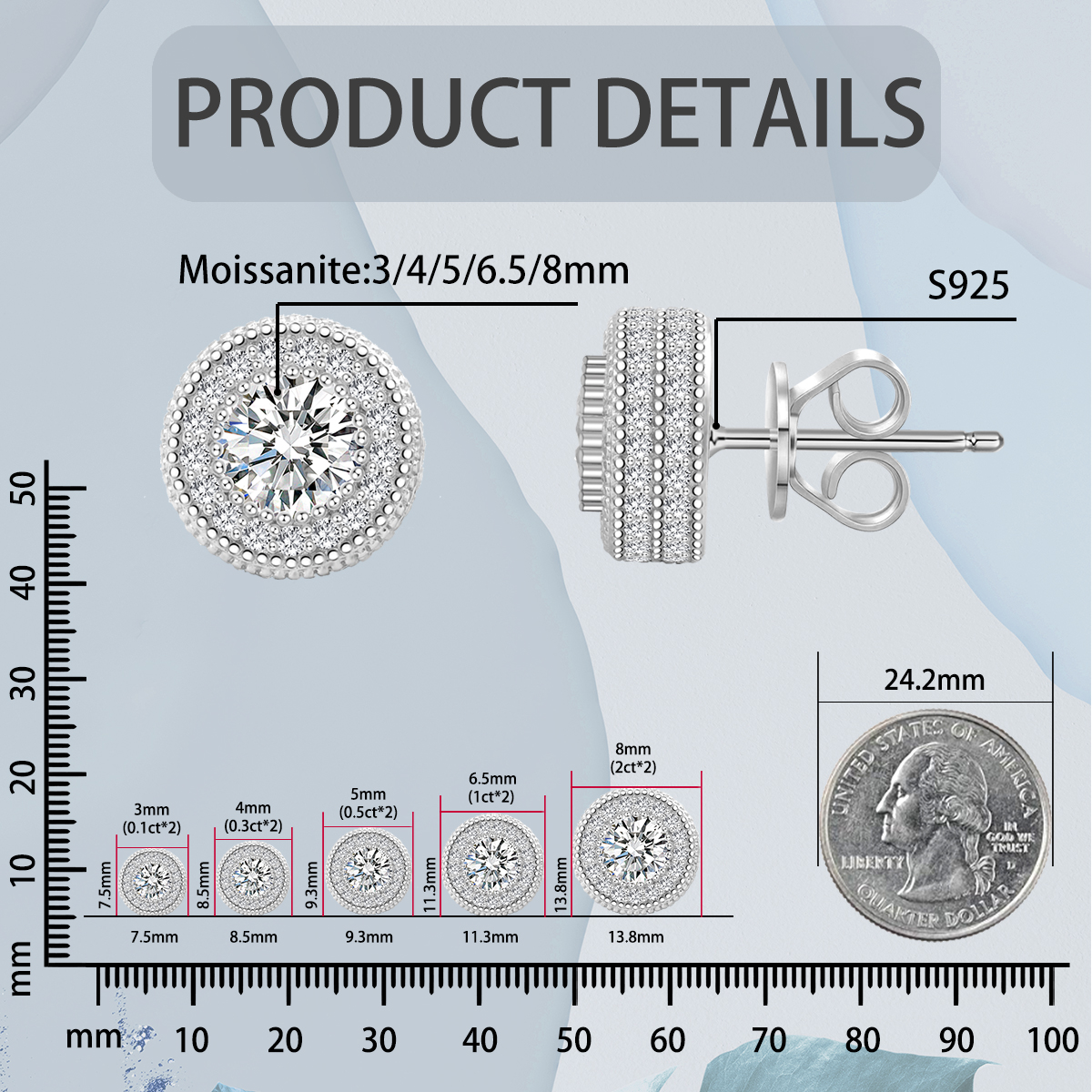 Round Bling Stud Earrings – S925 & VVS Synthetic Moissanite